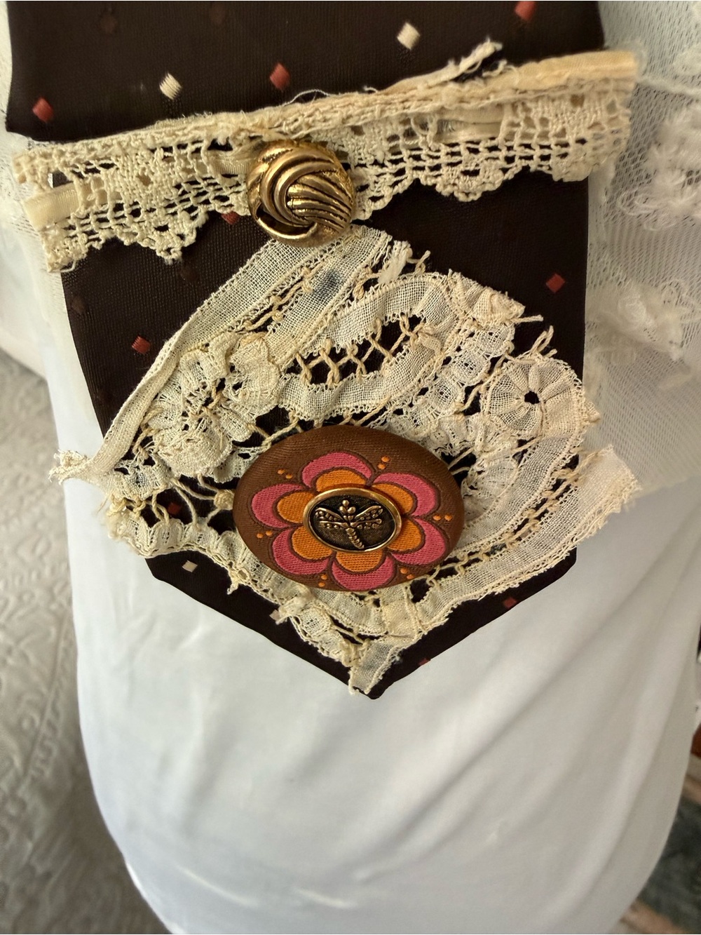 Upcycled Vintage Brown Necktie Art Scarf - Picture 7 of 9